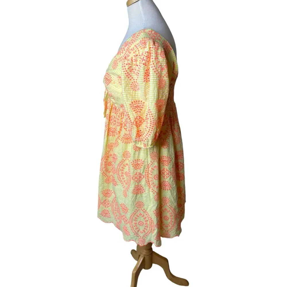 LILLY PULITZER Sarafina Short Sleeve Dress Calla Yellow Gingham Seersucker ISL 8